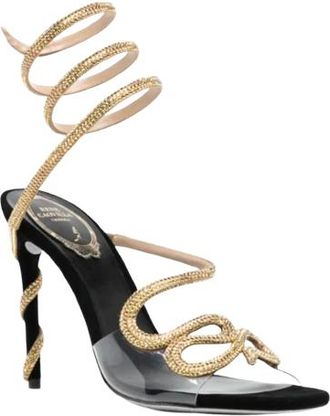 Rene Caovilla Crystal Embellished Satin Snake Sandals Size 40