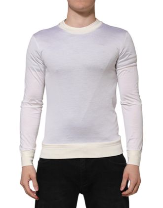 Dolce & Gabbana White Silk Crew Neck Long Sleeves Mens T-shirt