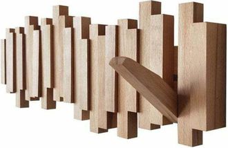 Elle Perchero De Pared De Madera De Haya Y Nogal Negro Con 8 Ganchos. Dise&ntilde;o Moderno Y Plegable. Resistente A La Humedad. Ideal Para Recibidor Y Ba&ntilde;o