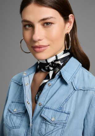 Laura Scott Nickituch LAURA SCOTT, Damen, wei&szlig;, schwarz, Satin, Polyester, bedruckt, gemustert, gestreift, Modet&uuml;cher Nickituch, mit modischem Streifen-Allover-Dr