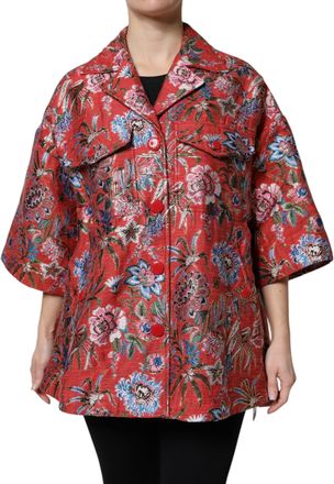 Dolce & Gabbana Womens Red Floral Jacquard Button Down Coat Jacket Clothing