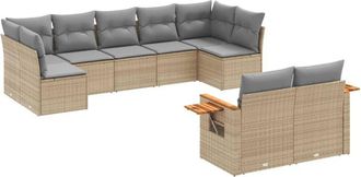 vidaXL Set De Sof&aacute;s De Jard&iacute;n 9 Pzas Con Cojines Rat&aacute;n Sint&eacute;tico Beige Vidaxl