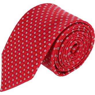 Trafalgar Store Ewing Square and Polka Dot Business Silk Necktie in Red With Silver Polka Dots at Nordstrom