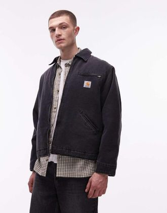 Carhartt Work in Progress OG Detroit - Giacca in denim nero grind wash con fodera trapuntata