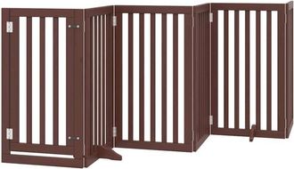vidaXL Dog Gate with Door Foldable 9 Panels Brown 450 cm Poplar Wood vidaXL