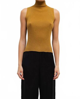 Leset Blake Rib Sleeveless Turtleneck Top In Bronze