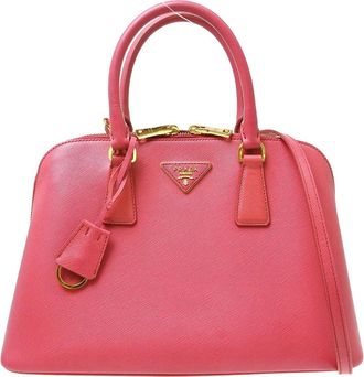 Prada Promenade Vernice Saffiano Leather Pink Leather Handbag (Pre-Owned)