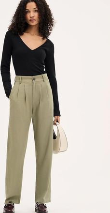 Omnes Womens Cinnamon Relaxed Trousers in Mole Green Cotton/Tencel - Tan - Size: 16