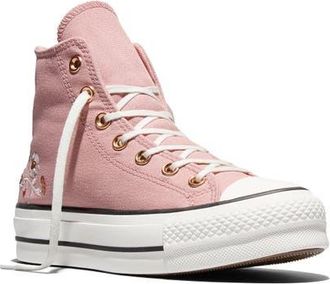Converse Chuck Taylor All Star Lift High Top Platform Sneaker in Petal Pit/vintage White/gold at Nordstrom, Size 7.5