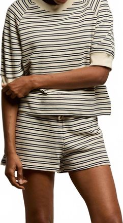perfectwhitetee Effie French Terry Bubble Sleeve Sweatshirt In Navy Stripe
