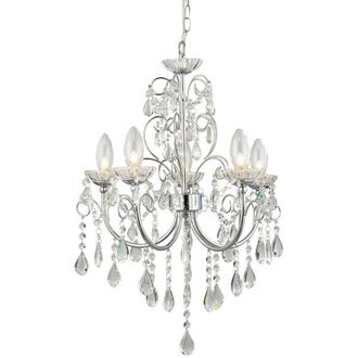 Loops Bathroom Ceiling Pendant Light Chrome & Crystal IP44 5 Bulb Hanging Lamp Rose