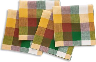 Solino Home Linen Dinner Napkins Set of 4, 20 x 20 Inch for Dining Table, Holiday and Everyday Table Decor - Buffalo Check in Fall Check at