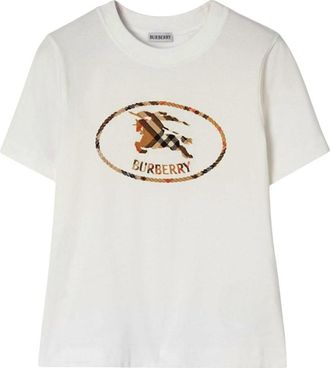 Burberry White Crew Neck Graphic Logo T-Shirt