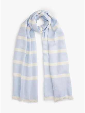 Tommy Hilfiger Womens Striped Cotton-Linen Blend Scarf - Light Blue