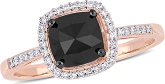 Mimi & Max 1ct TW Black White Diamond Halo Engagement Ring 14k Rose Gold
