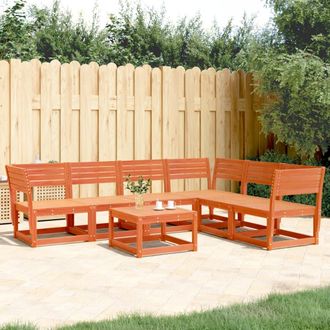 vidaXL Juego De Sof&aacute;s De Jard&iacute;n 6 Pzas Madera Maciza Pino Marr&oacute;n Cera Vidaxl