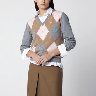 Prada Maglione grigio con motivo Argyle in cashmere