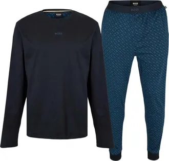 HUGO BOSS Geometrische lange pyjamaset voor heren (Donkerblauw)