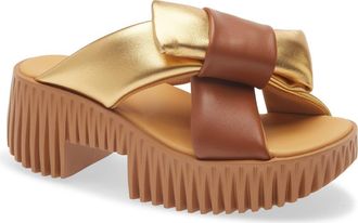 4CCCCees Plia Bow Platform Slide Sandal in Gold at Nordstrom, Size 8.5Us