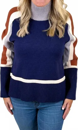 THML Clothing Colorblock Sweater Top In Navy/ Rust/ Cream Color Block