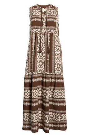 Elan Sleeveless Cotton Cover-Up Midi Dress in Brown/Natural at Nordstrom, Size X-Small