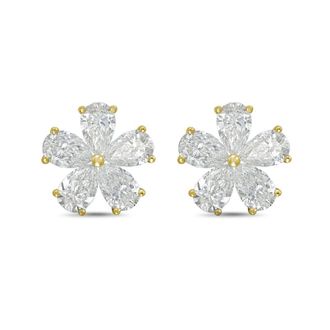 Diana M. Jewels 14kt Yellow gold 10.00cts lab grown Pear shaped diamond flower cluster stud earrings