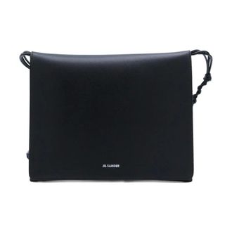 Jil Sander Tassen, Heren, Zwart, ONE Size, Leer, Tangle Flat Shoulder Bag