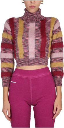 Dsquared2 Striped Crop Turtleneck - Dames - Coltruien - Veelkleurig - M - Wol - Truien & Vesten