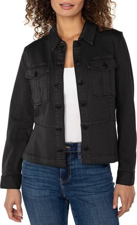 Liverpool L.A. Peplum Twill Trucker Jacket in Onyx at Nordstrom, Size X-Small