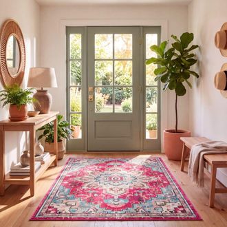 Safavieh Alfombra transicional de polipropileno rosa/azul, 91 x 152 cm