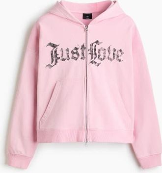 H&M Oversized Fit Zip-through Hoodie in Pink/just Love at Nordstrom, Size Xxx-Large