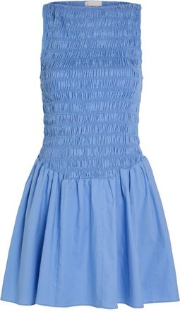 Faithfull The Brand Martina Shirred Cotton Mini Dress - Blue - S (UK8-10 / S)