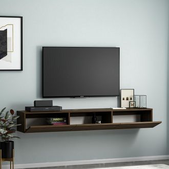 Dmora Mueble Para Tv Lariano, 3 Compartimentos, 3 Puertas, Apertura Abatible, 180x31x26h Cm Marr&oacute;n Nogal