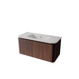Royal Plaza Terra Badkamermeubelset - 100x47x46cm - keramische wastafel wit glans - 1 wasbak - 1 kraangat - 2 lades - kastanje (walnoot)
