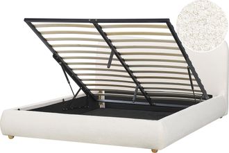 Beliani Cama Con Almacenaje Minimalista Moderno 160 X 200 Cm Boucl&eacute; Blanco Blagnac