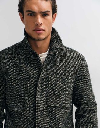 Asos camicia giacca in twill verde effetto lana con doppie tasche-Nero