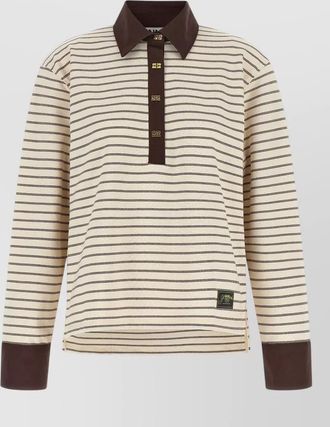 Ganni striped cotton long-sleeve polo shirt