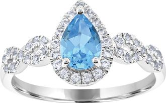 Diamond2Deal Sterling Silver Swiss Blue Topaz and White Zircon Engagement Ring ( 0.90Ct )