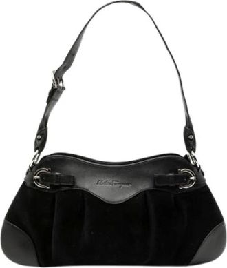 Ferragamo Pre-owned Shoulder Bags, female, Black, Size: ONE SIZE Pre-owned Suede Shoulder Bag