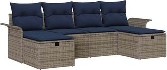 vidaXL Conjunto De Sof&aacute; De Jard&iacute;n 6 Uds. Gris Y Marino Rat&aacute;n Sint&eacute;tico Vidaxl