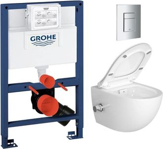 GROHE Conjunto Bastidor + Inodoro Sin Brida Sat Con Bid&eacute; Termost&aacute;tico + Asiento Softclose + Placa Cromada (rapidsl082-satclean-1)