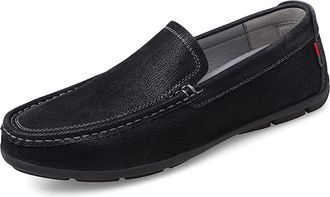 Generic Mens Loafers Shoe Genuine Leather Round Toe Stitching Details Flat Heel Anti-Slip Slip Resistant Casual Slip-ons(Black,8.5 UK)
