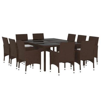 Berkfield Home Elegant 11 Piece Garden Dining Set Poly Rattan Brown