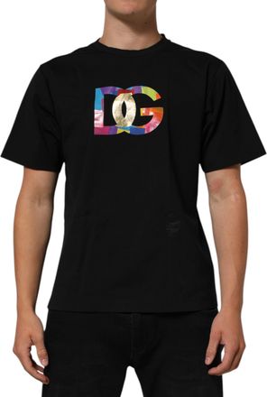 Dolce & Gabbana Black Logo Print Cotton Men Crew Neck Mens T-shirt (Pre-Owned)