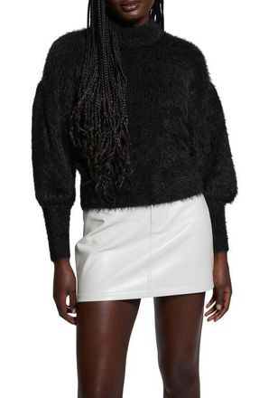 Guess Keyla Fuzzy Bishop Sleeve Sweater in Jet Black at Nordstrom, Size X-Small