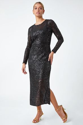 DUSK Sequin Embellished Midi Stretch Dress