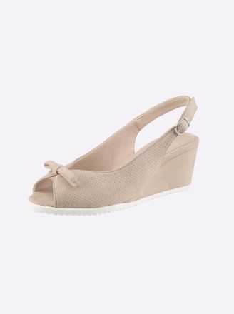 Heine Keilsandalette HEINE, Damen, Gr. 36, beige, Leder, Veloursleder, Schuhe Keilsandalette