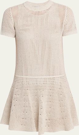 Brunello Cucinelli Pailette Open Knit Drop-Waist Short-Sleeve Mini Dress