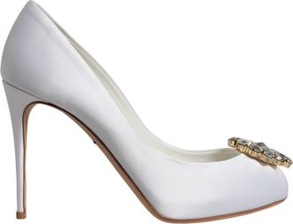Dolce & Gabbana White Crystals Peep Toe Satin Pumps Womens Shoes (Pre-Owned)