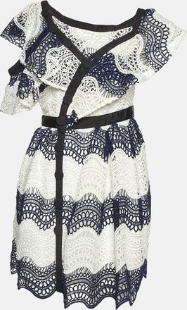 Self Portrait Navy Blue Wavy Guipure Lace Mini Dress